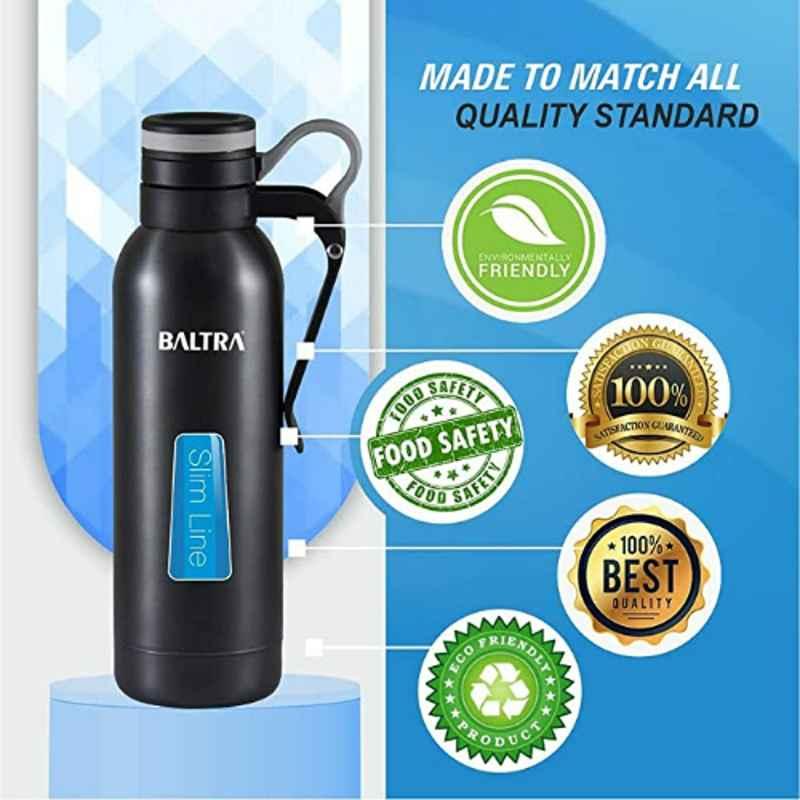 Baltra Zippy 450ml Stainless Steel Black Hot & Cold Thermosteel Water Bottle, BSL 281 Baltra Zippy 450ml Stainless Steel Black Hot & Cold Thermosteel Water Bottle, BSL 281